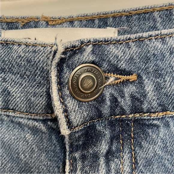 ZARA ZW High Rise Utility Cargo Jeans Blue 100% Cotton Straight Leg Size 4 - Picture 9 of 11